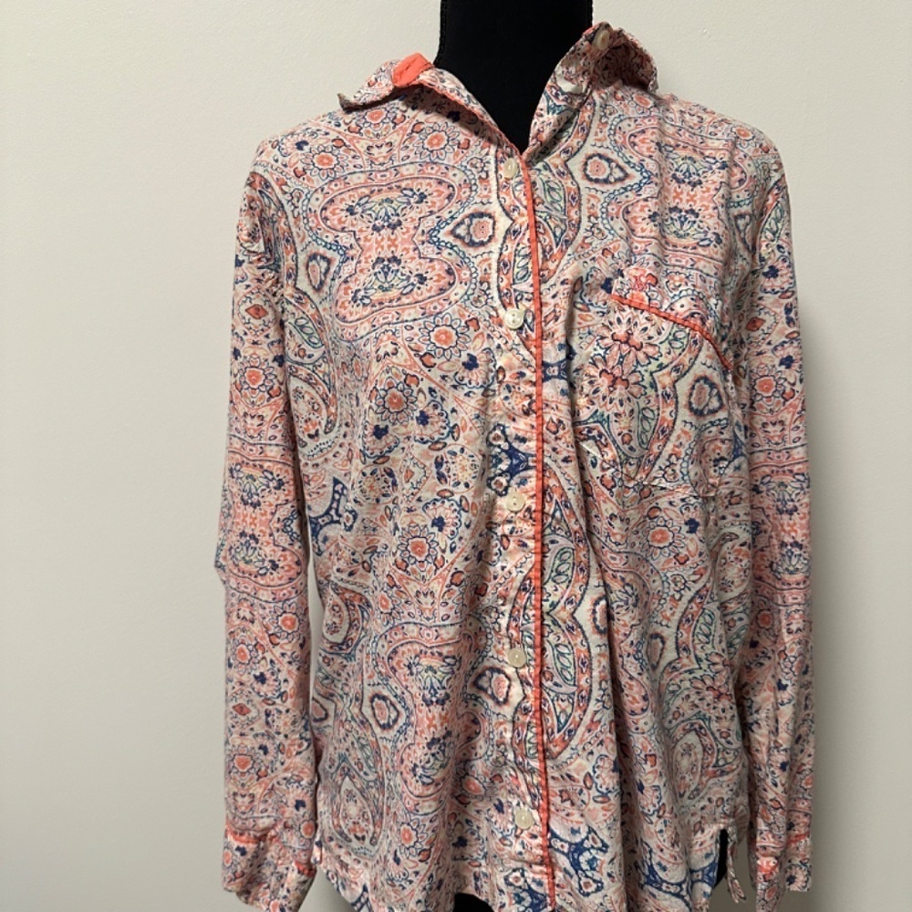*VICTORIA'S SECRET* Multicolor Paisley Long Sleeve Button Down Sleep Top Sz M